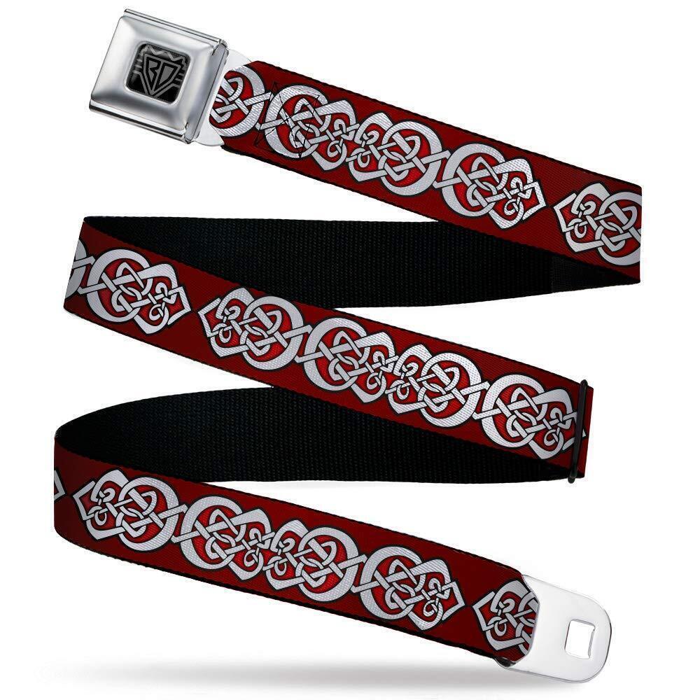 6239 Belt, Seatbelt Buckle Belt, Celtic Knot Reds Black White, 24 to 38